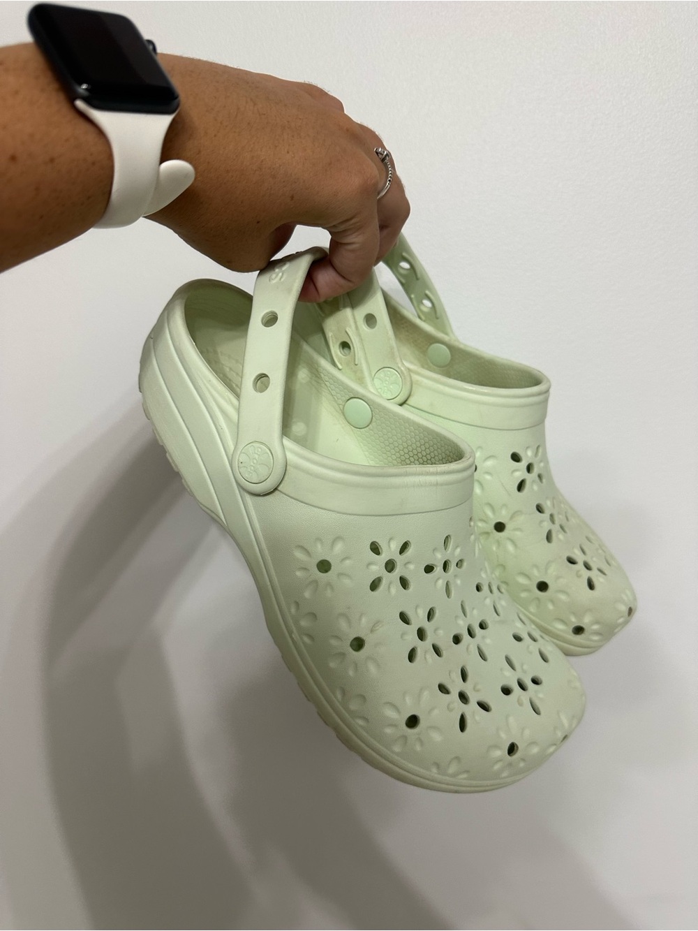 CROCS Women's Floral-Perforated Clog in Light Mint